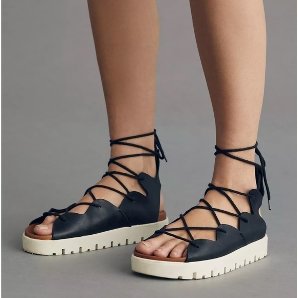 Pilcro Shoes - NWOT Pilcro Anthropologie Tie-Up Gladiator Sport Black Leather Sandals Sz 39